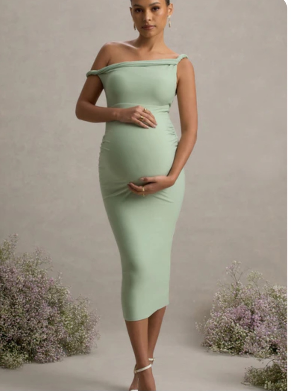 Club L London Light Green Twisted Asymmetric Maternity Midi Dress